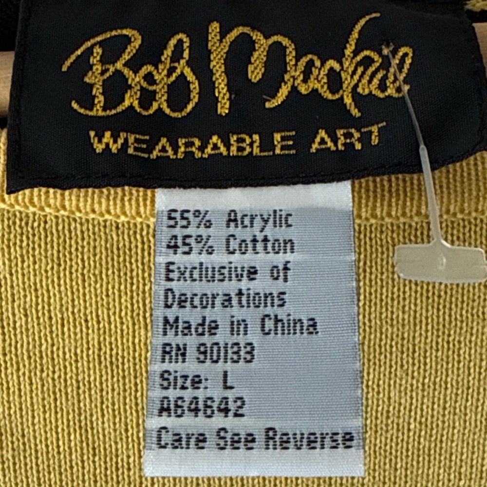 Bob Mackie Wearable Art Black Yellow Floral Embroidered Colorblock Top Large - Picture 4 of 11